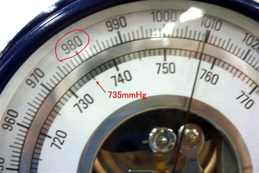 気圧980hPa時の到達真空度の説明